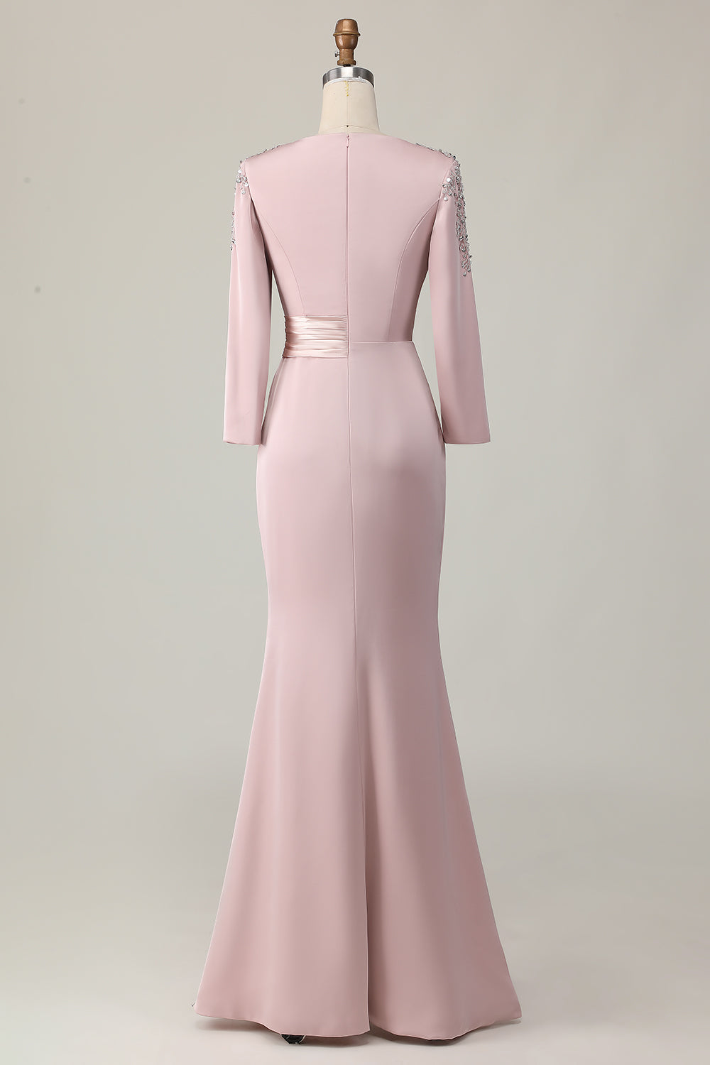 Plus Size Blush Sheath Lace Long Mother Of The Bride Dress with Sleeves