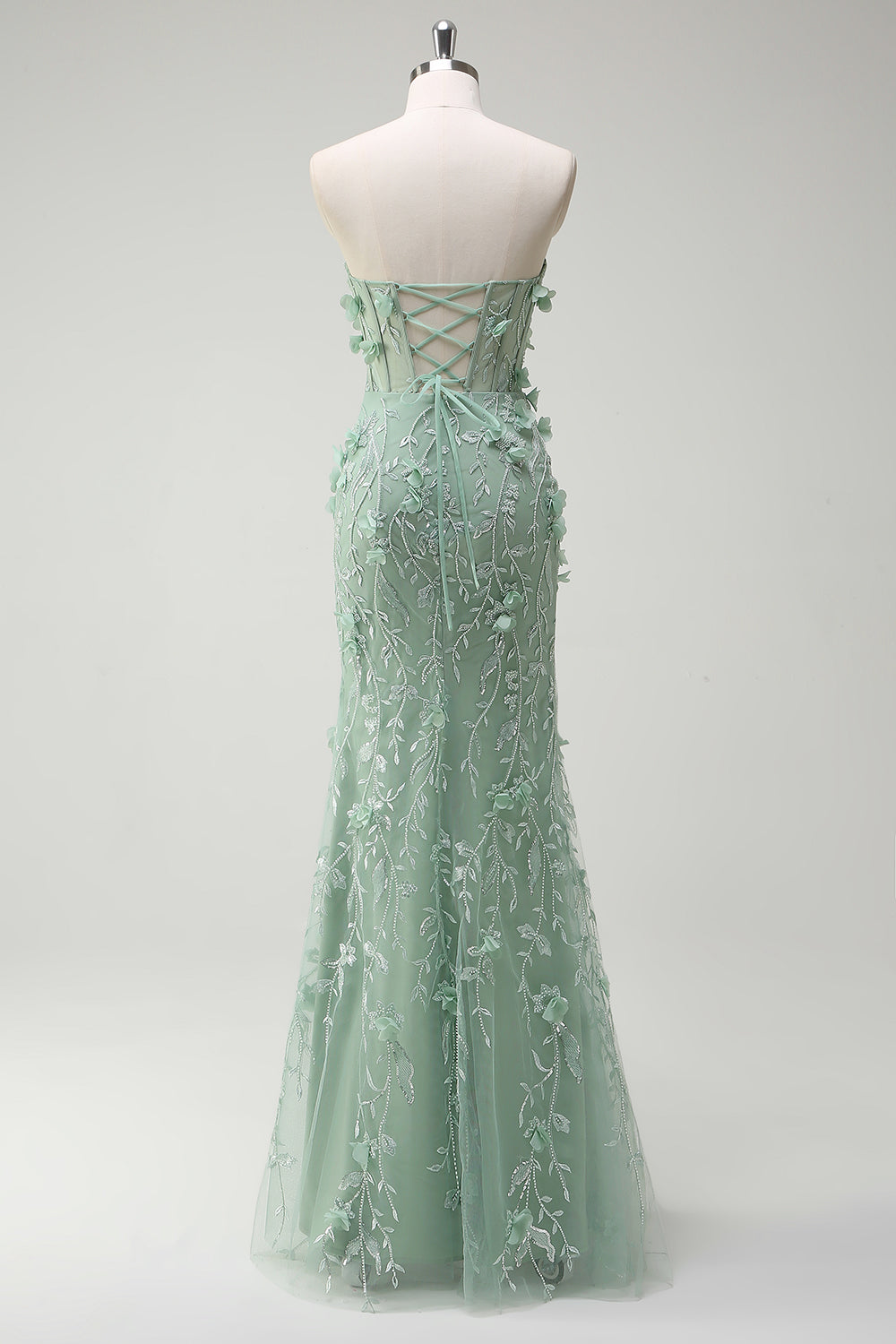 Plus Size Sage Mermaid Sweetheart Floral Appliqued Long Prom Dress with Slit