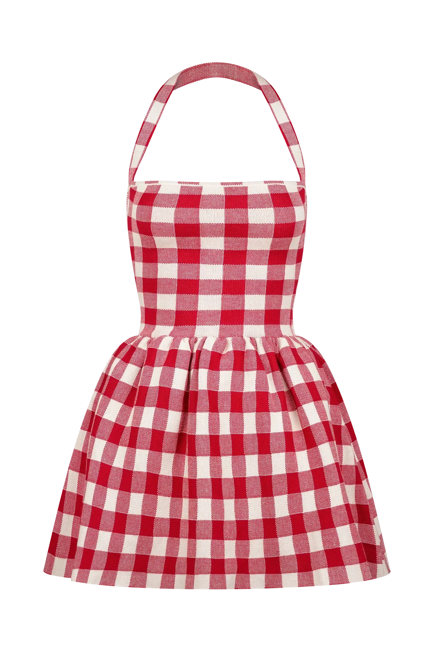 Lindsay Halter Knit Mini Dress - Red Gingham