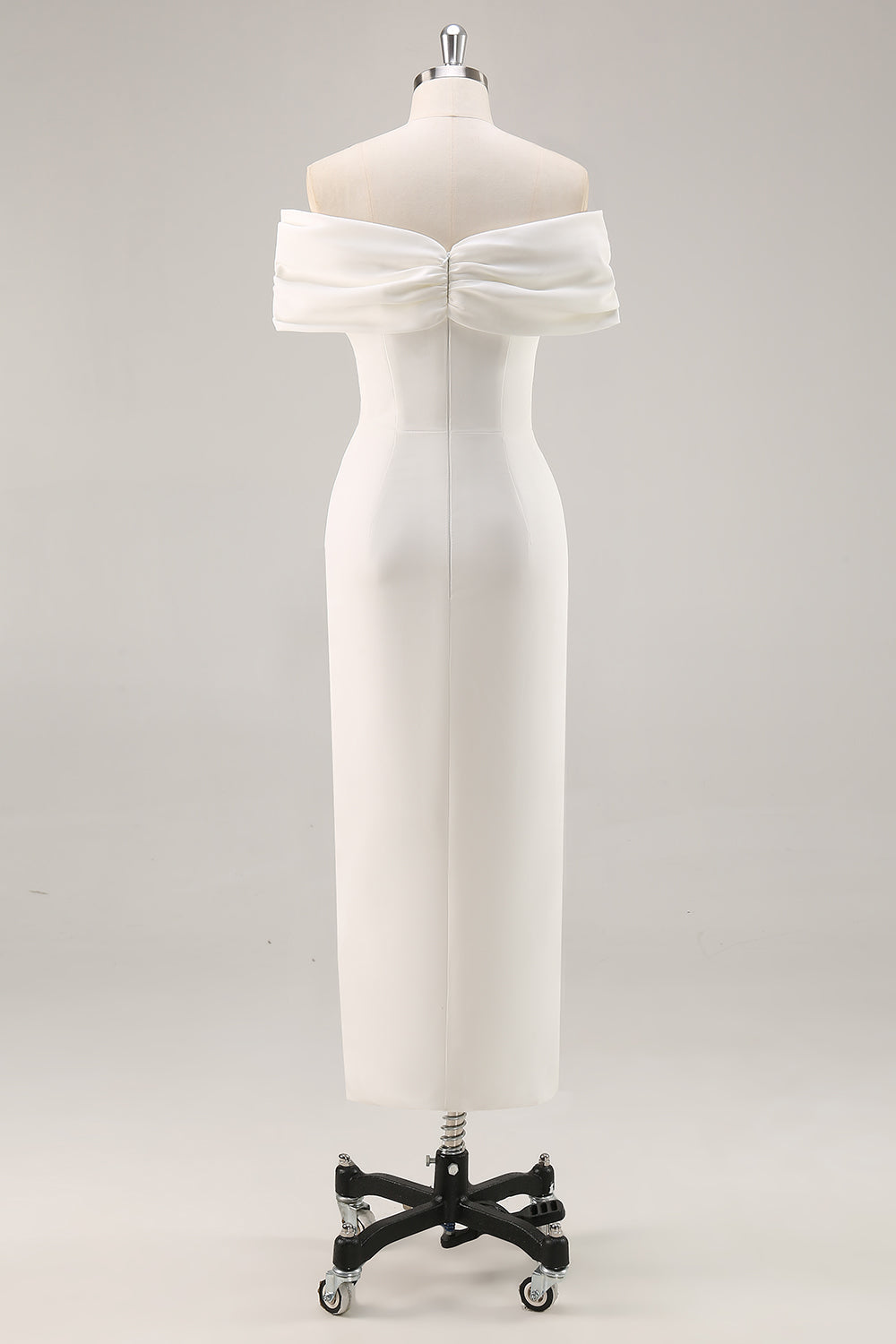 Plus Size White Sheath Satin Off the Shoulder Matte Asymmetrical Graduation Dress