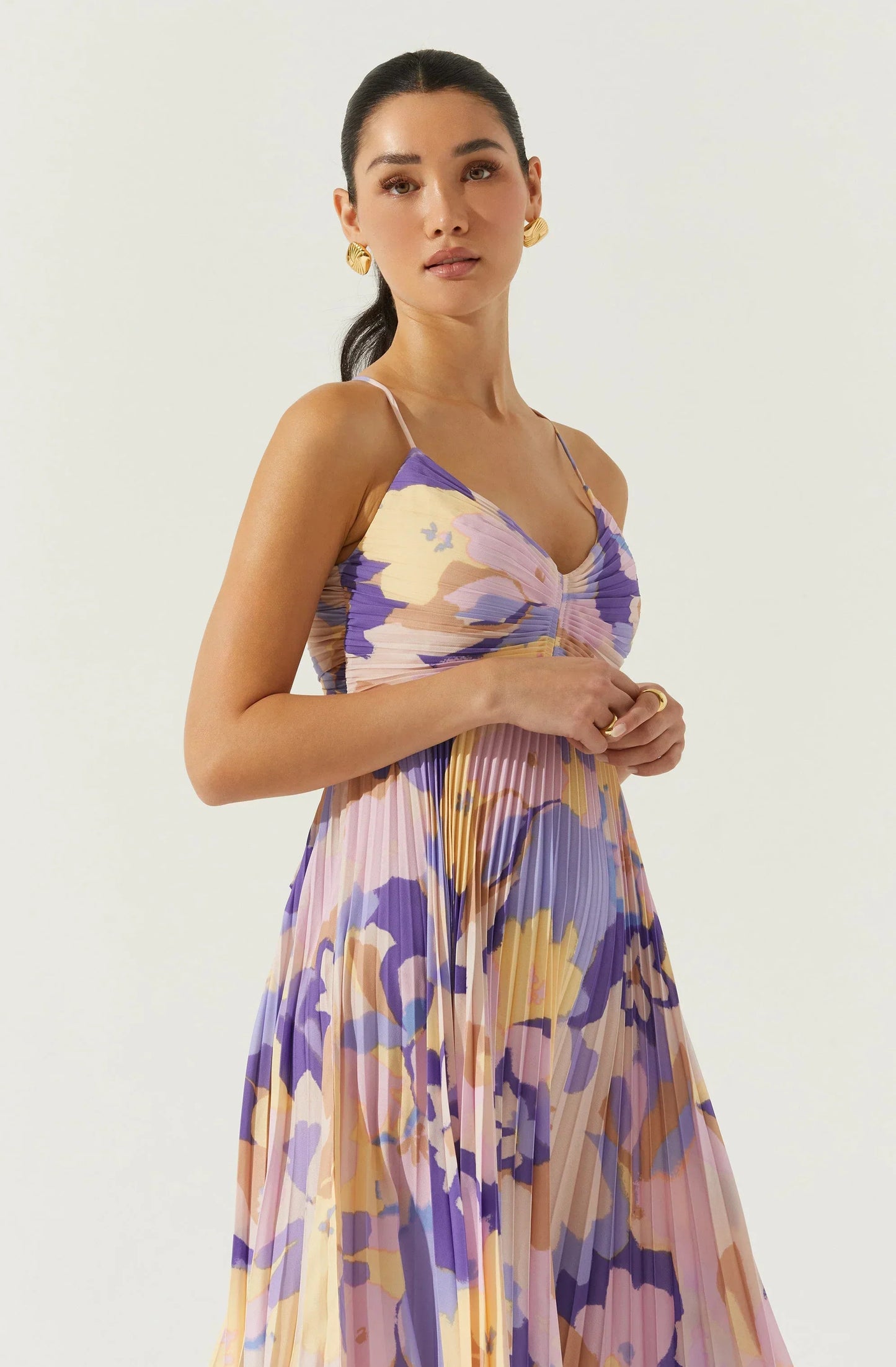 Blythe Floral Plisse Midi Dress