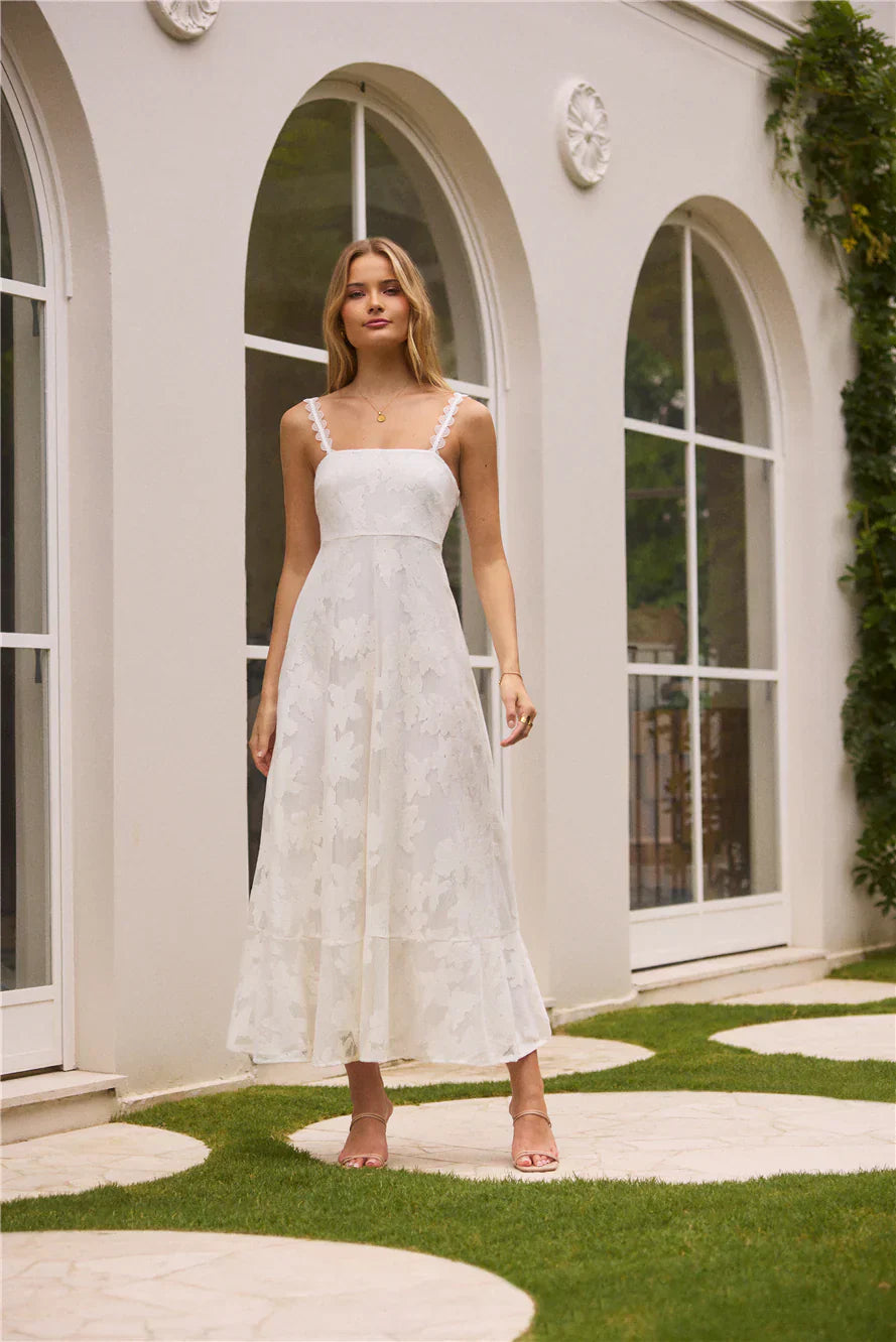 Garden Romance Midi Dress White